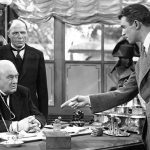 LIONEL BARRYMORE as Mr.Potter and JAMES STEWART as George Bailey in IT’S A WONDERFUL LIFE 1946 director FRANK CAPRA Liberty Films / RKO Radio Pictures. Image shot 1946. Exact date unknown.