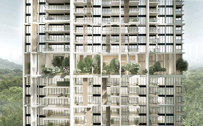 Avenue South Residences—56-story residential towers located on the western edge of Singapore’s urban core—will be the tallest buildings created with prefabricated prefinished volumetric construction (PPVC). The 988-unit multifamily housing towers will include 2,984 modules (ADDP Architects).