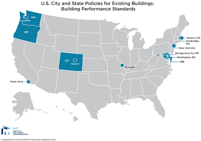 map of jurisdictions with building performance standards